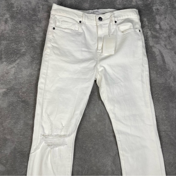Frame Jeans Womens 26 White Le Pixie Beau Distressed Boyfriend Blanc Drive Rips - Picture 4 of 12